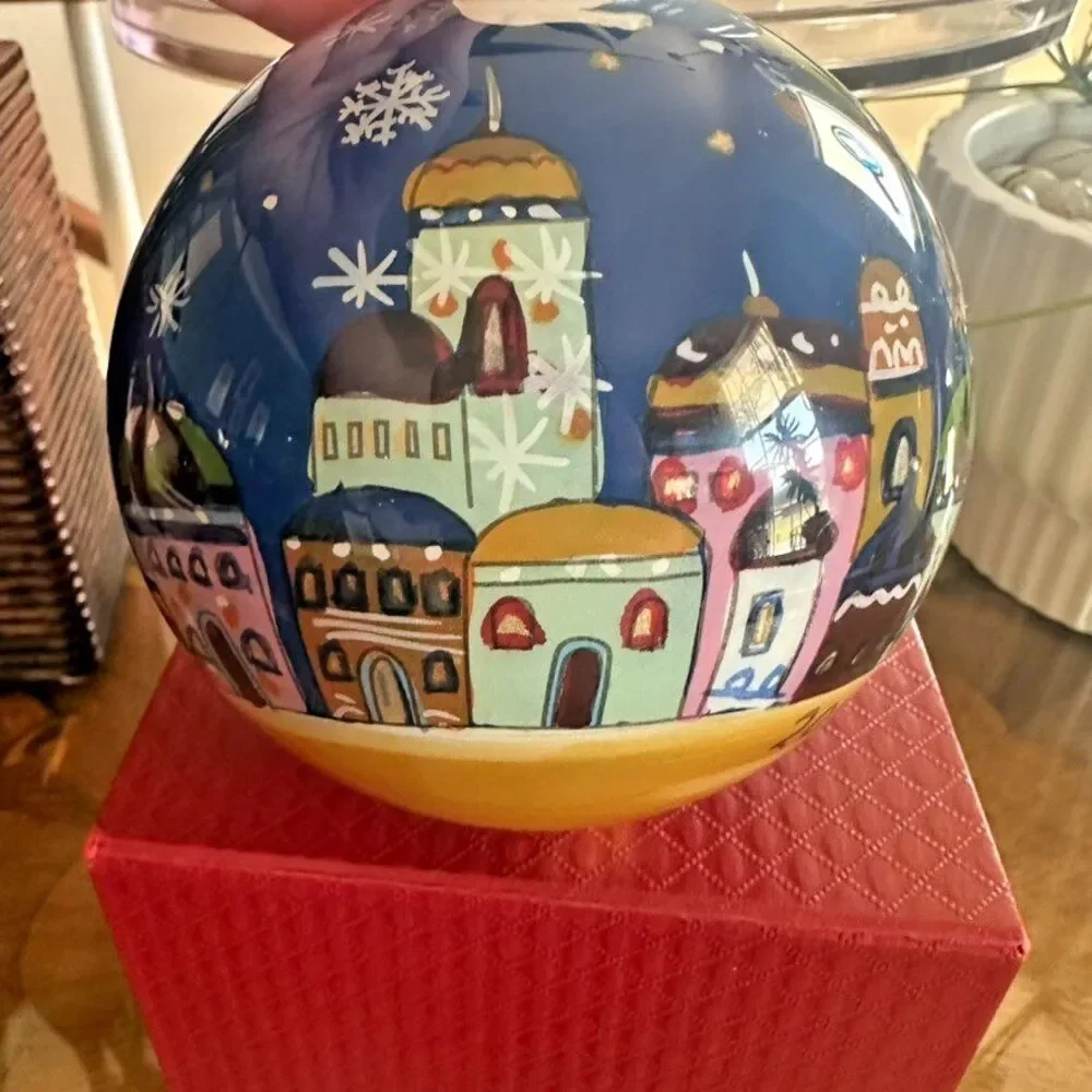 Pier 1 2014 Le Bien Bethlehem Wise Men Scene Reverse Painted Glass Ornament